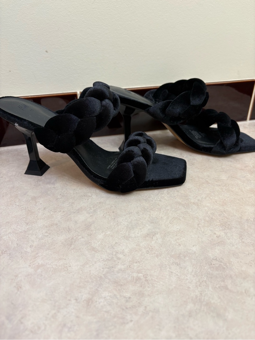 H&M Black Braided Velvet Block Heel Slingbacks